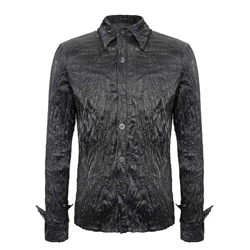 Men's Gothic Vintage Drape Faux Leather Black Shirt