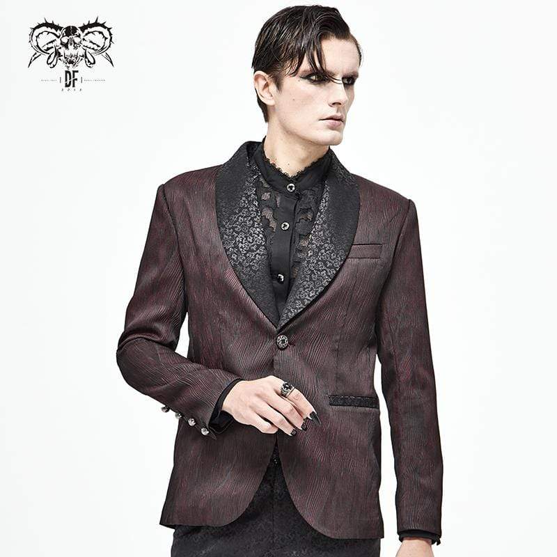 Men's Gothic Vintage Jacquard Dark Red Suit Coat