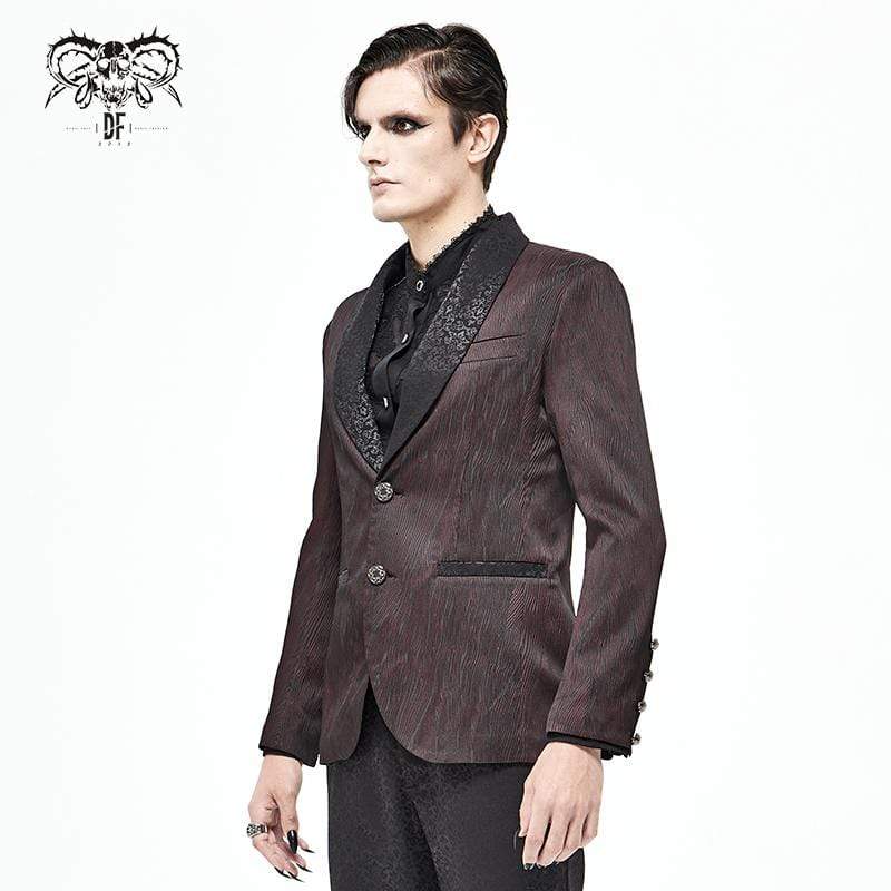 Men's Gothic Vintage Jacquard Dark Red Suit Coat