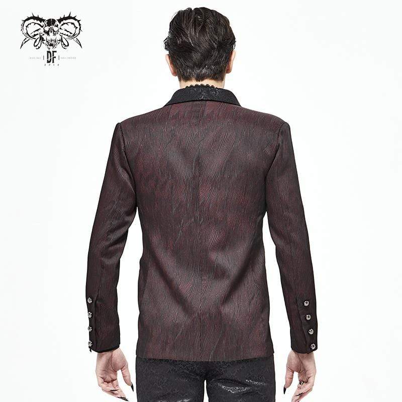 Men's Gothic Vintage Jacquard Dark Red Suit Coat