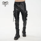DEVIL FASHION Men's Punk Big-pocket Rivets Faux Leather Pants