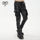 DEVIL FASHION Men's Punk Big-pocket Rivets Faux Leather Pants