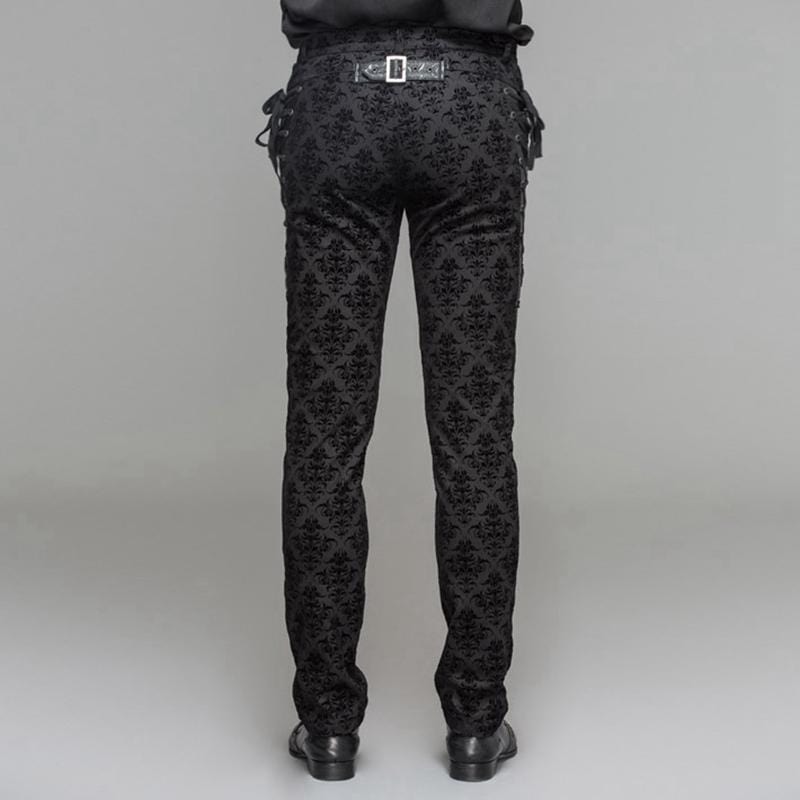 DEVIL FASHION Men's Punk Brocade Trousers With Criss Cross Lacing