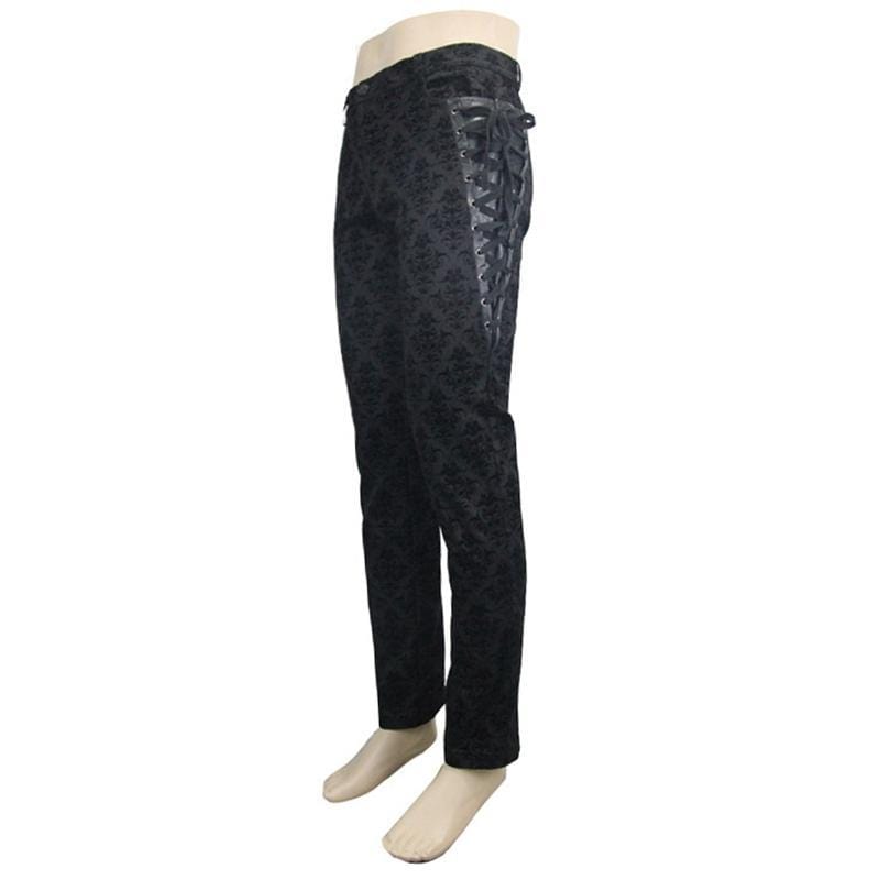 DEVIL FASHION Men's Punk Brocade Trousers With Criss Cross Lacing