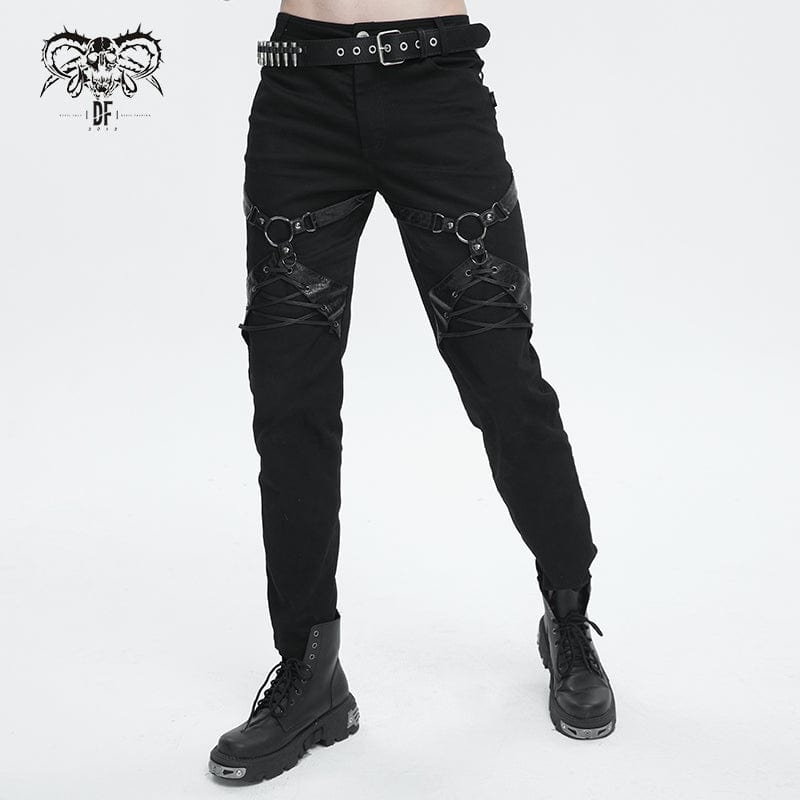 DEVIL FASHION Men's Punk Buckle Splice Pants