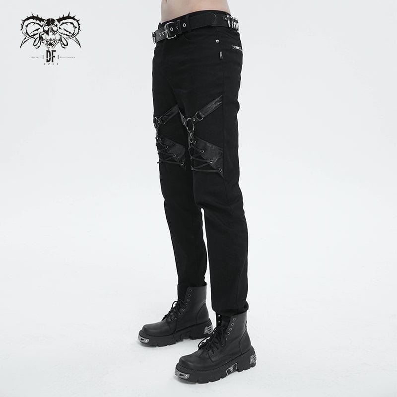 DEVIL FASHION Men's Punk Buckle Splice Pants