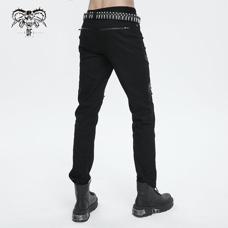 DEVIL FASHION Men's Punk Buckle Splice Pants