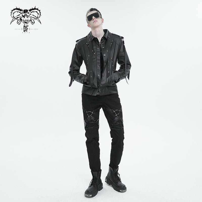 DEVIL FASHION Men's Punk Buckle Splice Pants