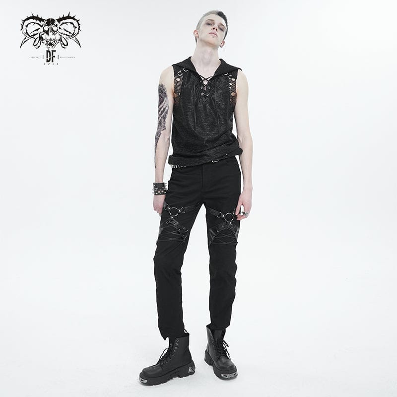 DEVIL FASHION Men's Punk Buckle Splice Pants