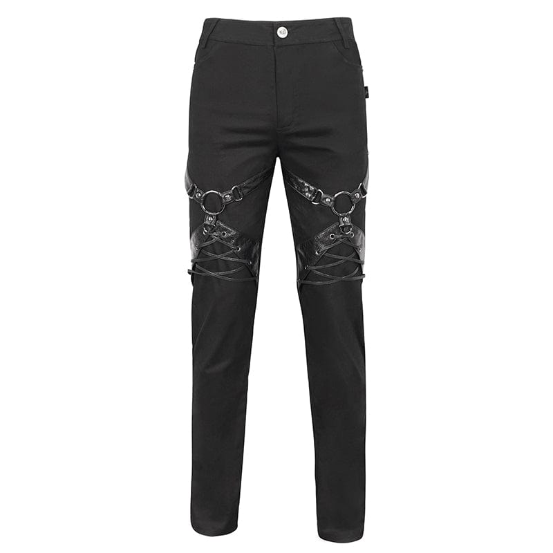 DEVIL FASHION Men's Punk Buckle Splice Pants