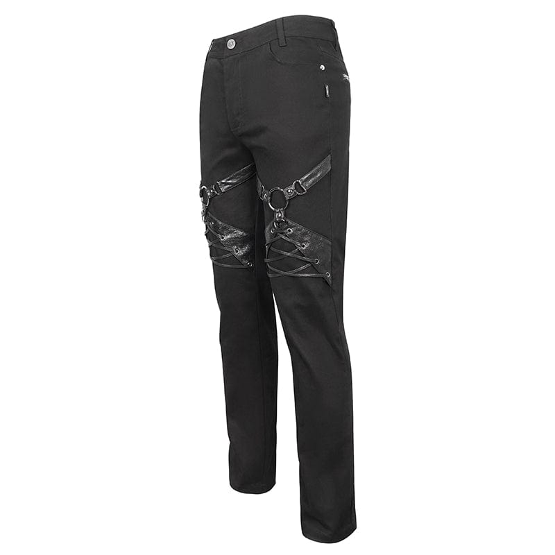 DEVIL FASHION Men's Punk Buckle Splice Pants