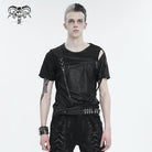 DEVIL FASHION Men's Punk Cutout Zipper Strap T-shirt