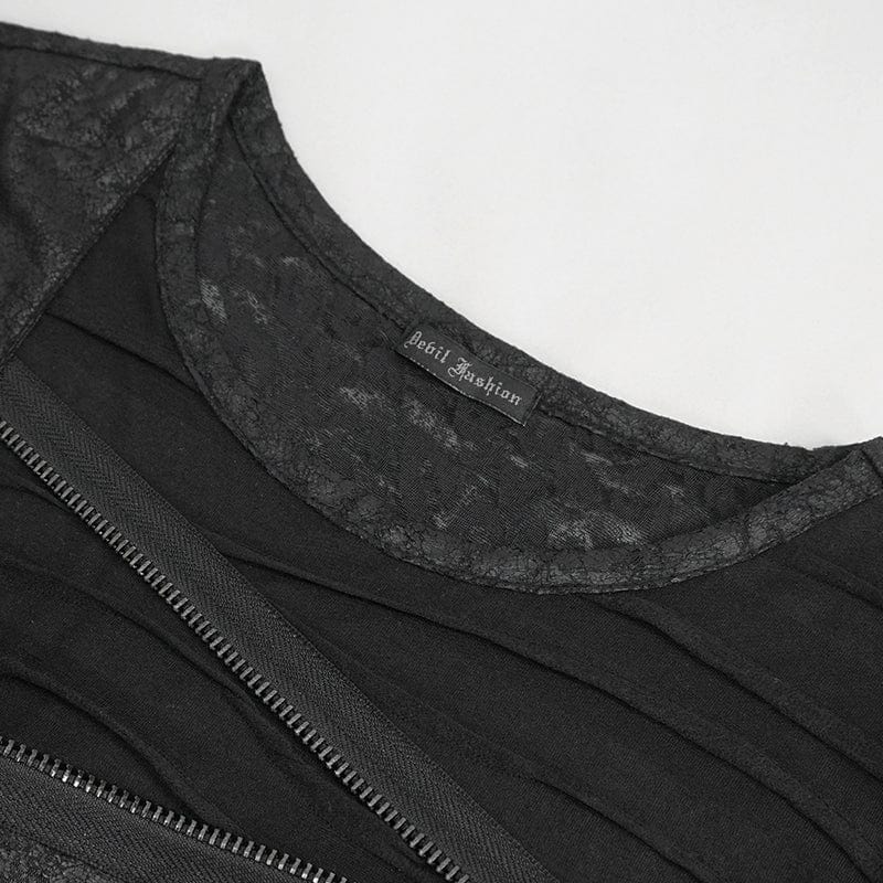 DEVIL FASHION Men's Punk Cutout Zipper Strap T-shirt