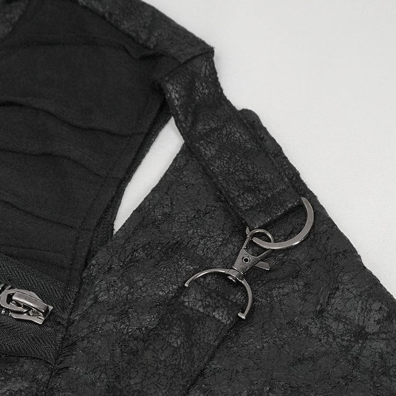 DEVIL FASHION Men's Punk Cutout Zipper Strap T-shirt