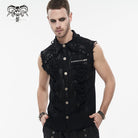 DEVIL FASHION Men's Punk Distressed Ripped Unedged Vest