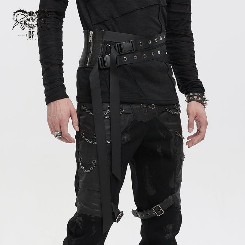 DEVIL FASHION Men's Punk Eyelet Buckles Decussate Belt