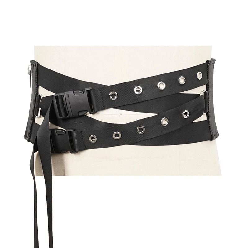 DEVIL FASHION Men's Punk Eyelet Buckles Decussate Belt