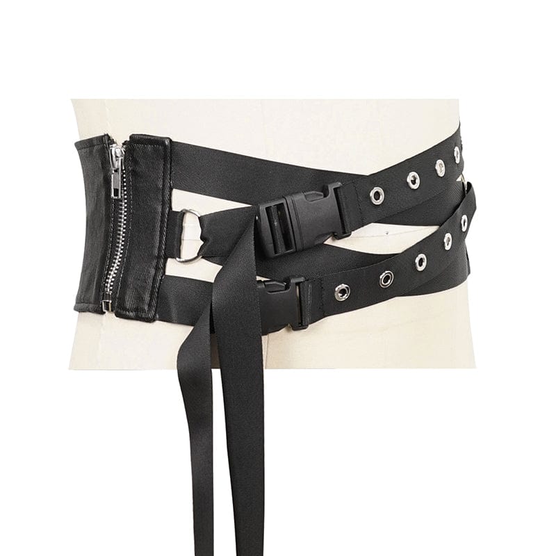 DEVIL FASHION Men's Punk Eyelet Buckles Decussate Belt