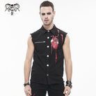 DEVIL FASHION Men's Punk Heart Printed Ripped Unedged Vest