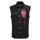 DEVIL FASHION Men's Punk Heart Printed Ripped Unedged Vest