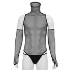 DEVIL FASHION Men's Punk High Collar Mesh Bodysuit with Oversleeves