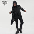 DEVIL FASHION Men's Punk Irregular Ripped Coat with Hood