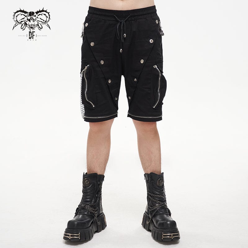 DEVIL FASHION Men's Punk Metal Chain Cargo Pants with Detachable Legs