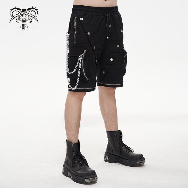 DEVIL FASHION Men's Punk Metal Chain Cargo Pants with Detachable Legs