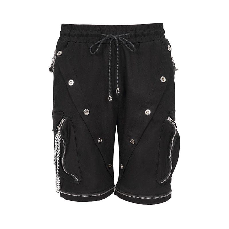 DEVIL FASHION Men's Punk Metal Chain Cargo Pants with Detachable Legs