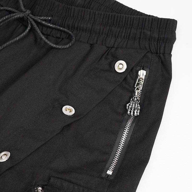 DEVIL FASHION Men's Punk Metal Chain Cargo Pants with Detachable Legs