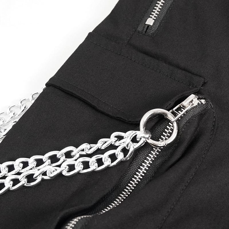 DEVIL FASHION Men's Punk Metal Chain Cargo Pants with Detachable Legs