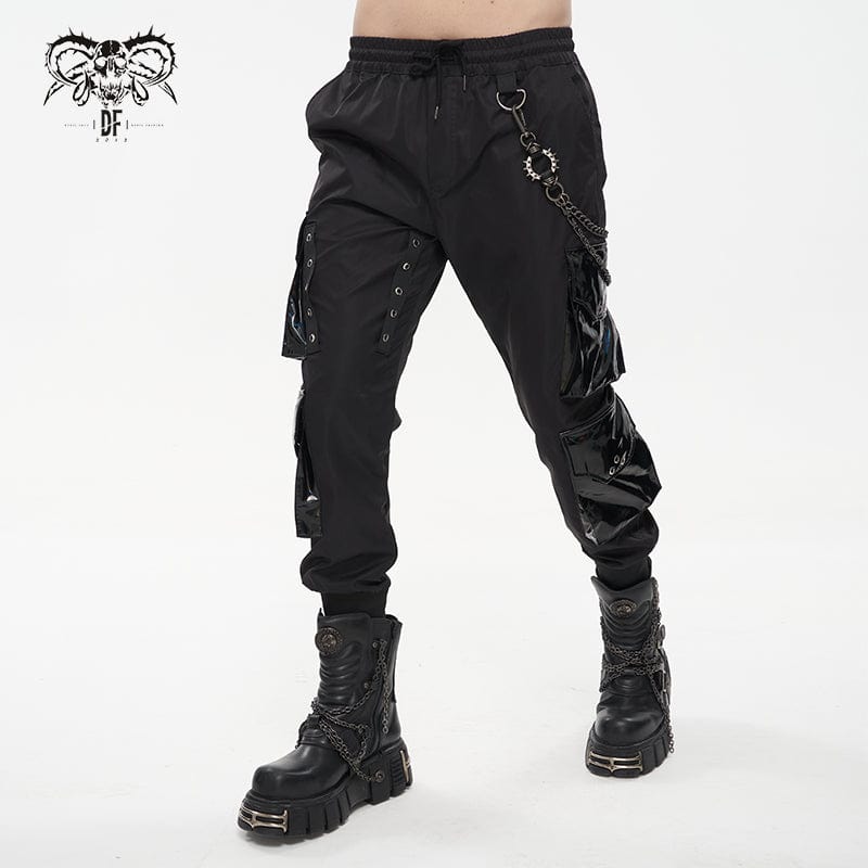 DEVIL FASHION Men's Punk Multi-pocket Jogger Pants with Chain