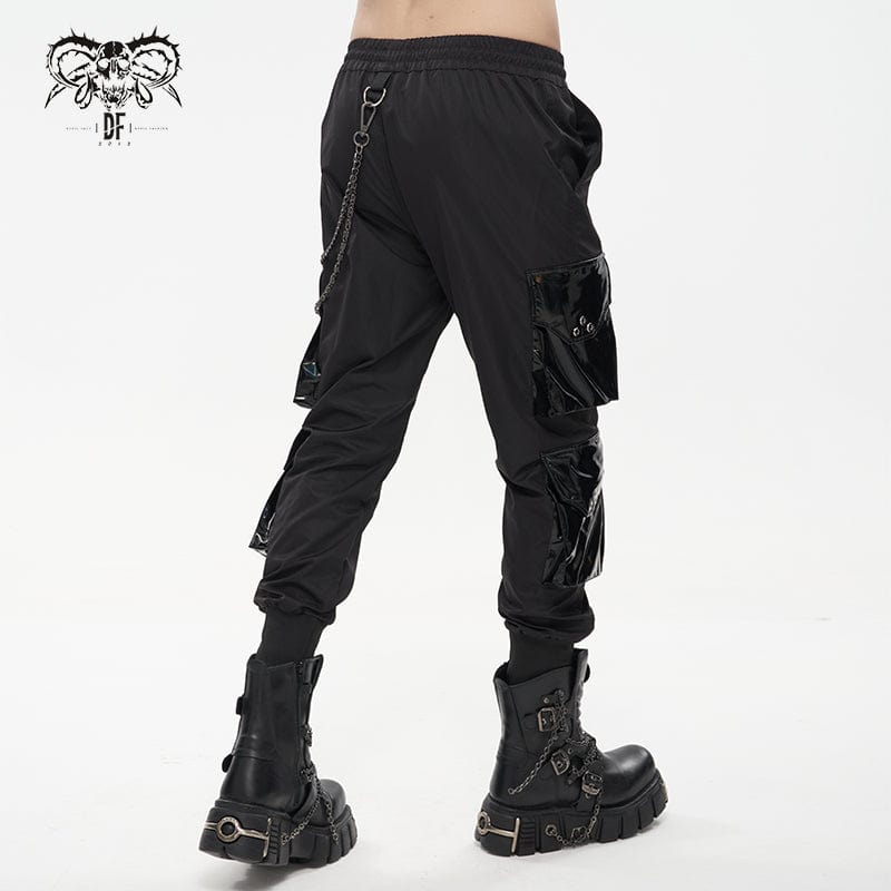 DEVIL FASHION Men's Punk Multi-pocket Jogger Pants with Chain