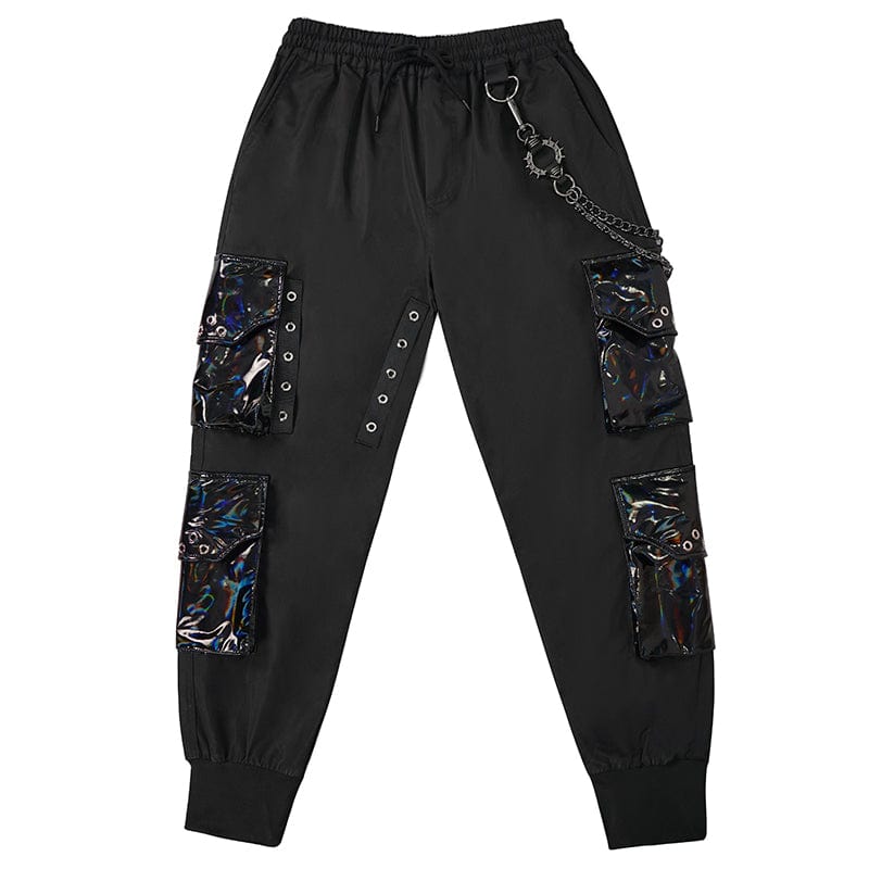 DEVIL FASHION Men's Punk Multi-pocket Jogger Pants with Chain