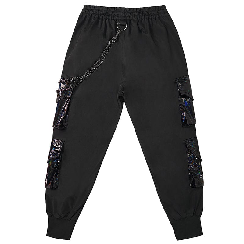 DEVIL FASHION Men's Punk Multi-pocket Jogger Pants with Chain