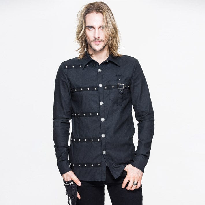 DEVIL FASHION Men's Punk Ribbon Long Sleeved Shirt