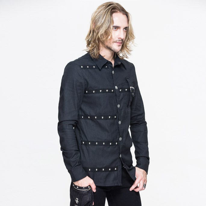 DEVIL FASHION Men's Punk Ribbon Long Sleeved Shirt