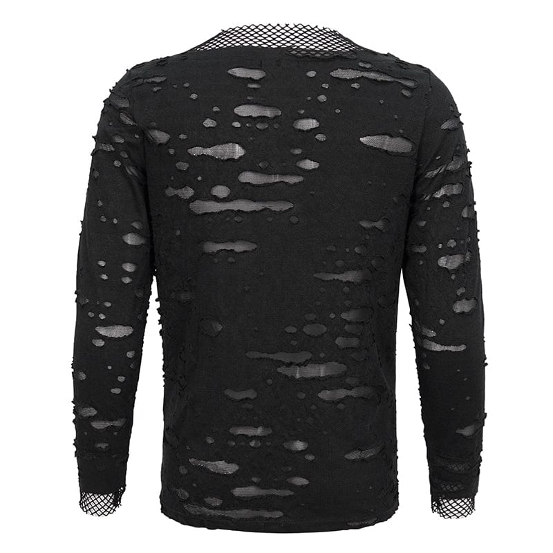 DEVIL FASHION Men's Punk Ripped Mesh Splice Shirt