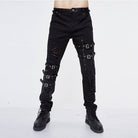 DEVIL FASHION Men's Punk Ripped Straps Straight-leg Pants