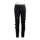 DEVIL FASHION Men's Punk Ripped Straps Straight-leg Pants