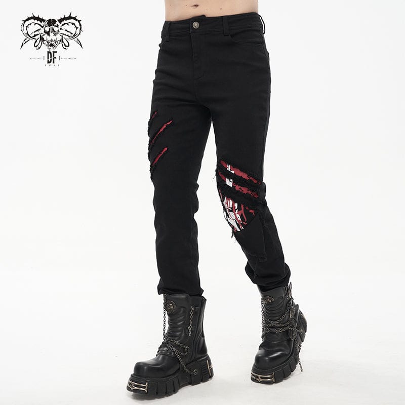 DEVIL FASHION Men's Punk Skeleton Printed Ripped Pants