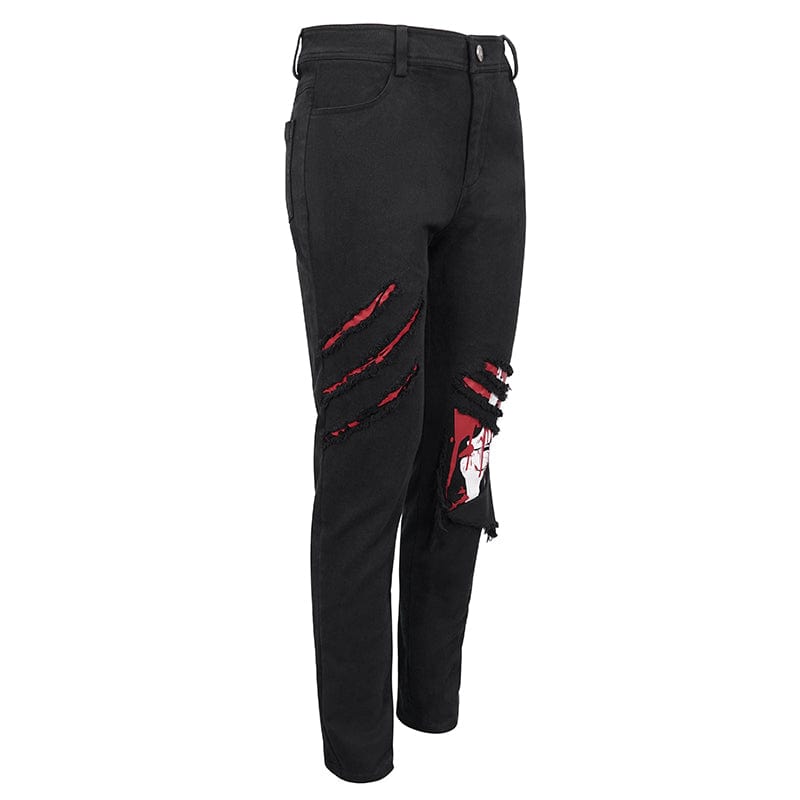 DEVIL FASHION Men's Punk Skeleton Printed Ripped Pants