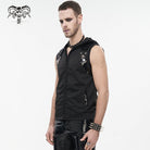 DEVIL FASHION Men's Punk Skull Faux Leather Splice Vest with Hood