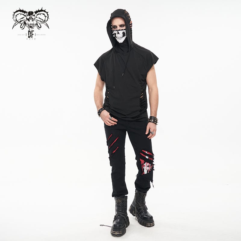 DEVIL FASHION Men's Punk Skull Printed Ripped Shirt