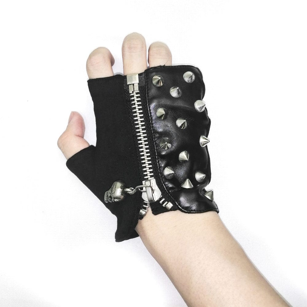 DEVIL FASHION Men's Punk Skull Rivets Gloves