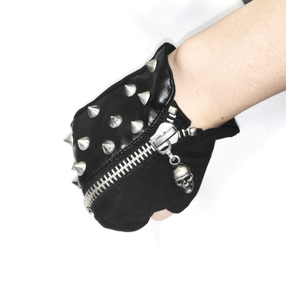 DEVIL FASHION Men's Punk Skull Rivets Gloves