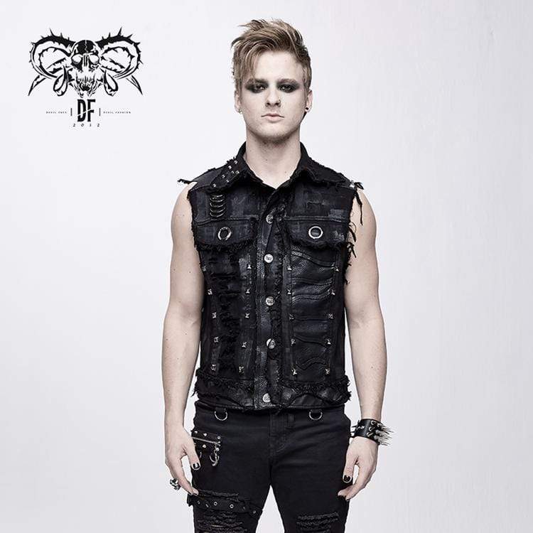Men's Punk Skull Rivets Ripped Waistcoat