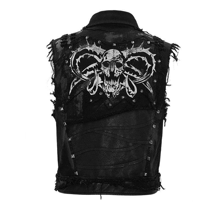 Men's Punk Skull Rivets Ripped Waistcoat