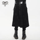 DEVIL FASHION Men's Punk Splice Distressed Kilt with Faux Patent Leather Straps