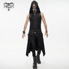 DEVIL FASHION Men's Punk Splice Distressed Kilt with Faux Patent Leather Straps